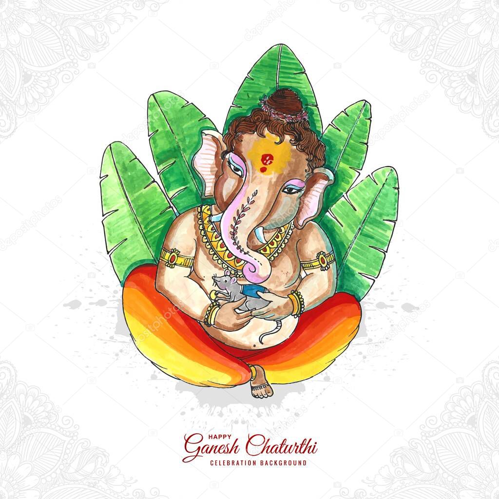 Lord ganpati on ganesh chaturthi beautiful holiday card on watercolor design