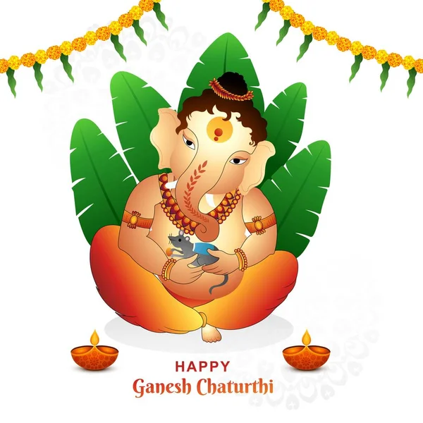 Happy Ganesh Chaturthi Traditional Greeting Card Background — Stok Vektör