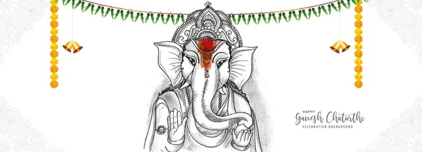 Hand Draw Sketch Lord Ganesh Chaturthi Beautiful Holiday Banner Design — Stockový vektor