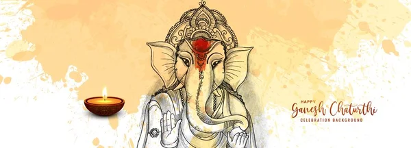 Hand Draw Sketch Lord Ganesh Chaturthi Beautiful Holiday Banner Design — Vector de stock