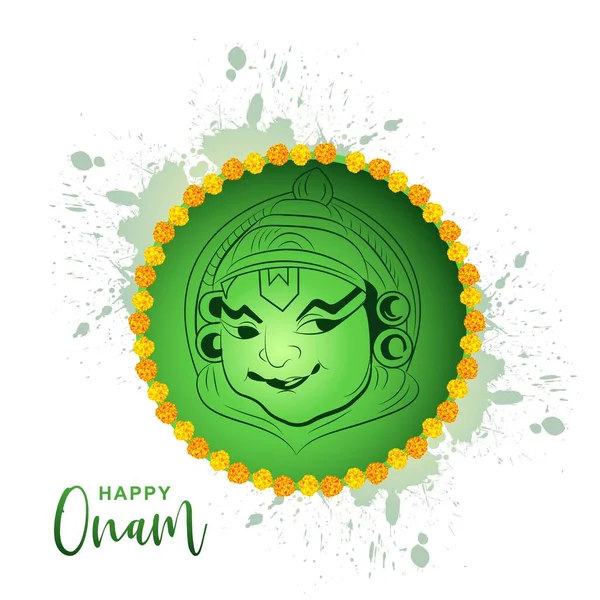 Hand Draw Happy Onam Kathakali Face Illustration Sketch Design — Image vectorielle
