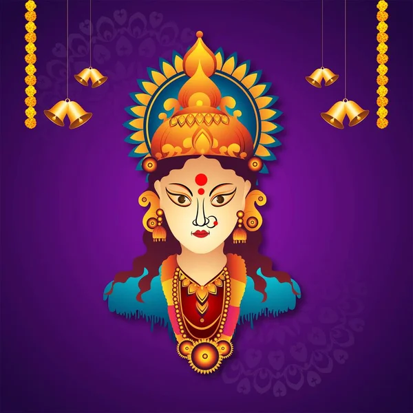Illustration Goddess Durga Face Happy Durga Puja Subh Navr — ストックベクタ
