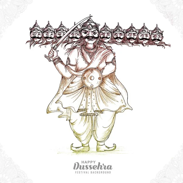 Feliz Dussehra Celebración Ravan Con Dibujo Mano Dibujo Diseño — Archivo Imágenes Vectoriales