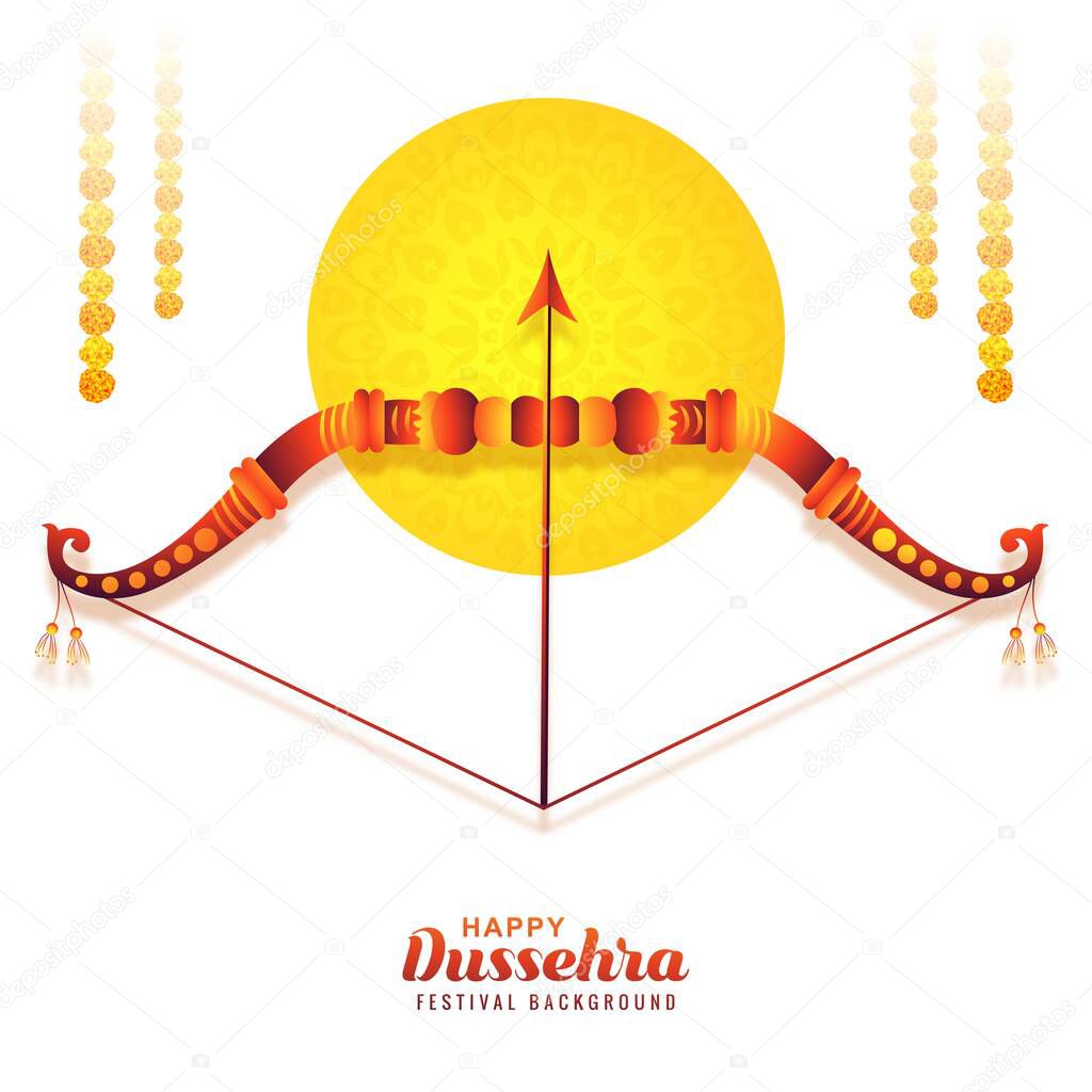 Lord rama with arrow killing ravana in happy dussehra card background