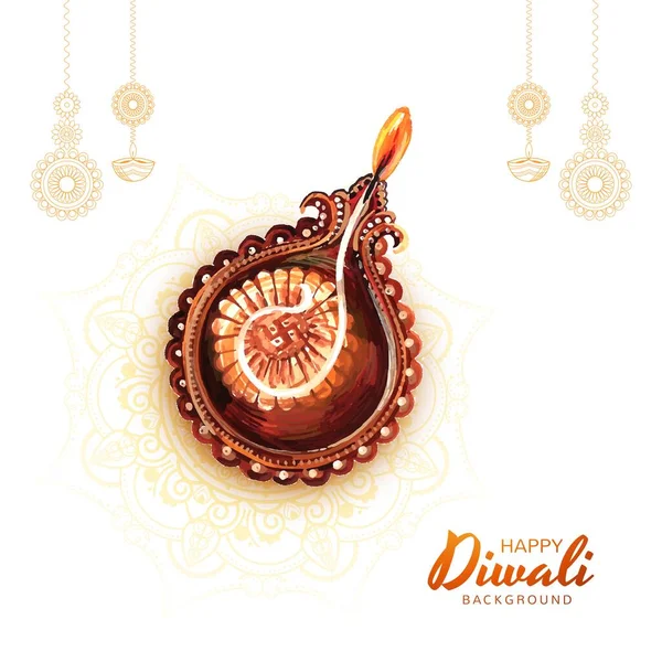 Glückliche Diwali Grußkarte Mit Realistischem Diya Design — Stockvektor