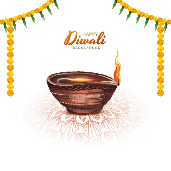 Felice Design Diwali Con Acquerello Diya Olio Lampada Festival Sfondo — Vettoriale Stock