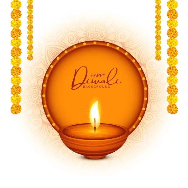 Feliz Cartão Saudação Diwali Com Fundo Festival Lâmpada Óleo Ardente — Vetor de Stock