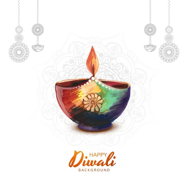 Illustration Gravure Diya Sur Fond Heureux Carte Vacances Diwali — Image vectorielle