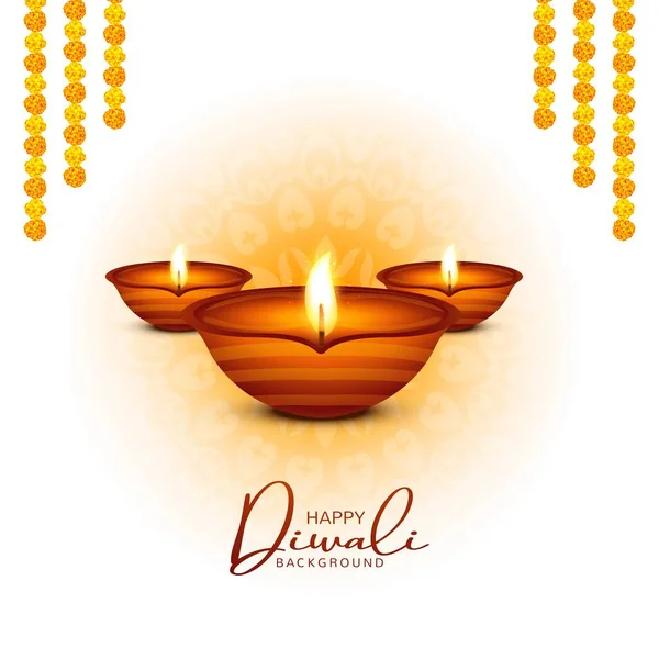 Mooie Glanzende Gelukkig Diwali Drie Diya Kleurrijke Hindoe Festival — Stockvector