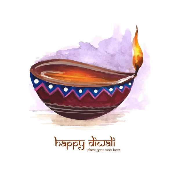 Glückliche Diwali Feiertagsfeier Für Aquarell Diya Auf Weißem Hintergrund — Stockvektor