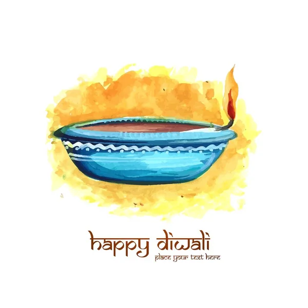Illustration Des Aquarell Brennenden Diya Auf Glücklichem Diwali Kartendesign — Stockvektor