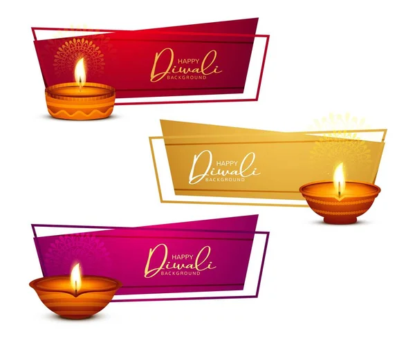 Felice Festival Diwali Luci Banner Set Design — Vettoriale Stock