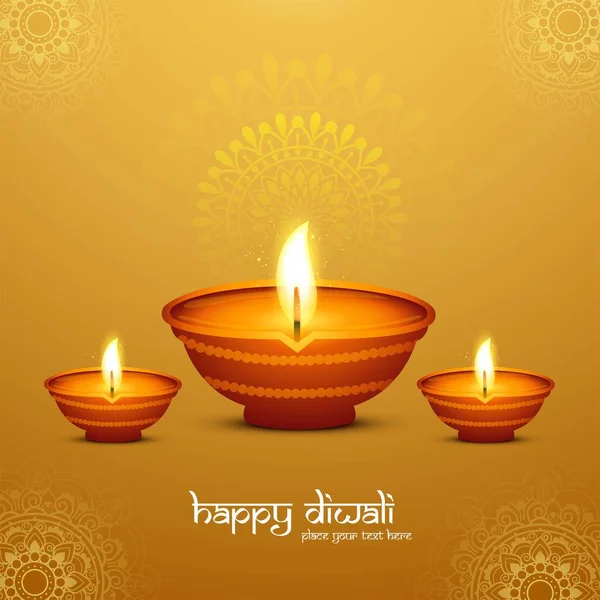 Boldog Diwali Dekoratív Olaj Lámpa Fesztivál Ünnep Kártya Backg — Stock Vector