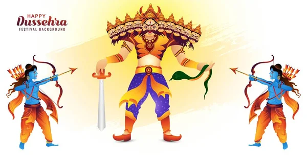 Lord Rama Okla Ravana Öldürdü Navratri Kutlama Kartı Geçmişinde — Stok Vektör