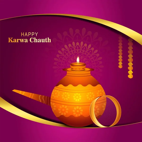 Fondo Del Festival Tarjeta Celebración Karwa Chauth Feliz — Vector de stock