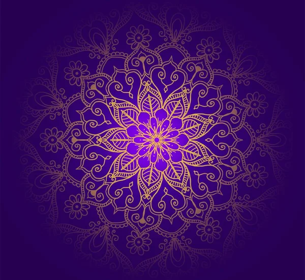 Hermoso Mandala Decorativo Dorado Con Fondo Color Púrpura — Archivo Imágenes Vectoriales