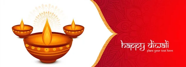 Elegant Diwali Festival Oil Lamp Celebration Banner Holiday Background — Stock Vector