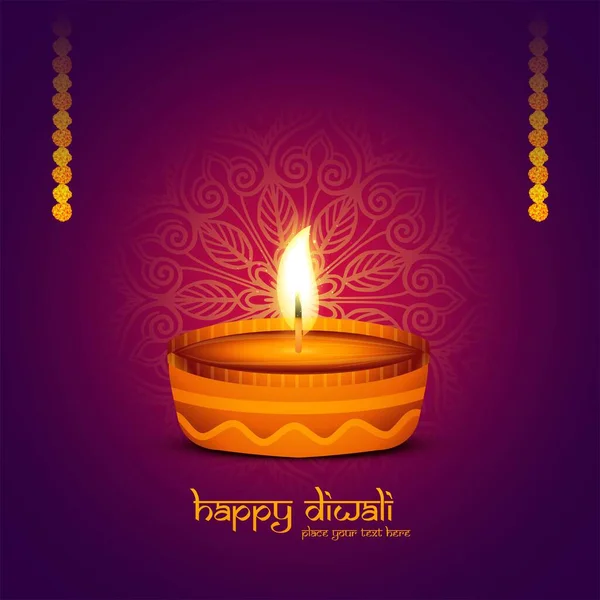 Ρεαλιστικό Διακοσμητικό Diwali Diya Κάρτα Εορτασμού Φόντο — Διανυσματικό Αρχείο