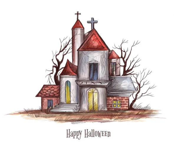 Halloween Gruselige Haus Illustration Hintergrund — Stockvektor