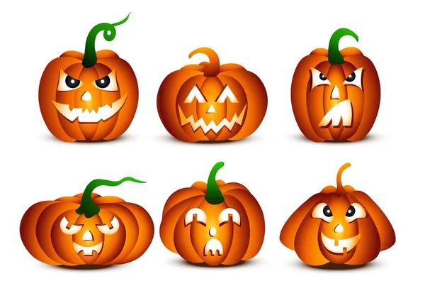 Caras Assustadoras E Engraçadas Para A Abóbora De Halloween Ou Conjunto De Fantasmas. Jack-o-lantern Expressões Faciais. Horror Assustador Simples Coleção De Rostos De Abóboras. Ilustração Vetorial Isolada. Royalty Free SVG, Cliparts, Vetores