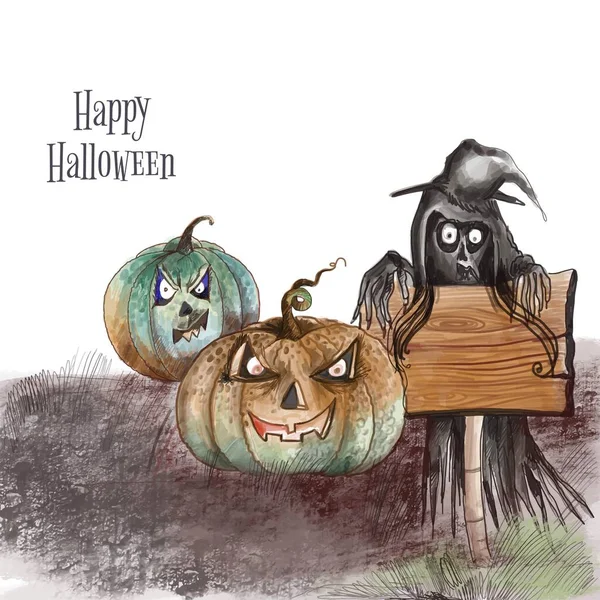 Fundo Halloween Com Abóboras Assustadoras Design Cartão — Vetor de Stock