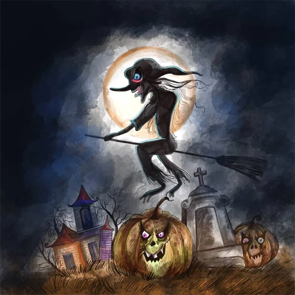 Halloween Fond Avec Citrouilles Maison Hantée Conception Carte Chauve Souris — Image vectorielle