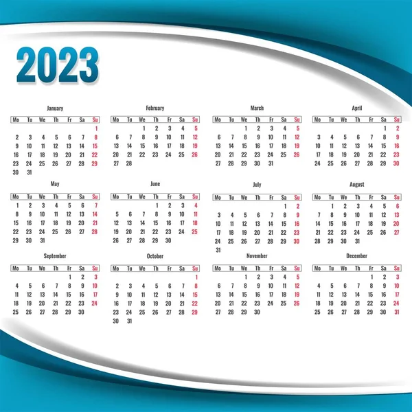 Año Nuevo 2023 Plantilla Calendario Diseño — Vector de stock