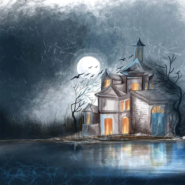 Maison Hantée Avec Fond Sombre Atmosphère Horreur — Image vectorielle