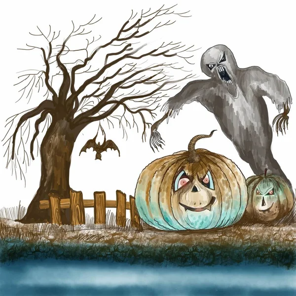 Haunted Halloween Sfondo Zucca — Vettoriale Stock