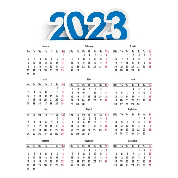 Año Nuevo 2023 Plantilla Calendario Diseño — Vector de stock