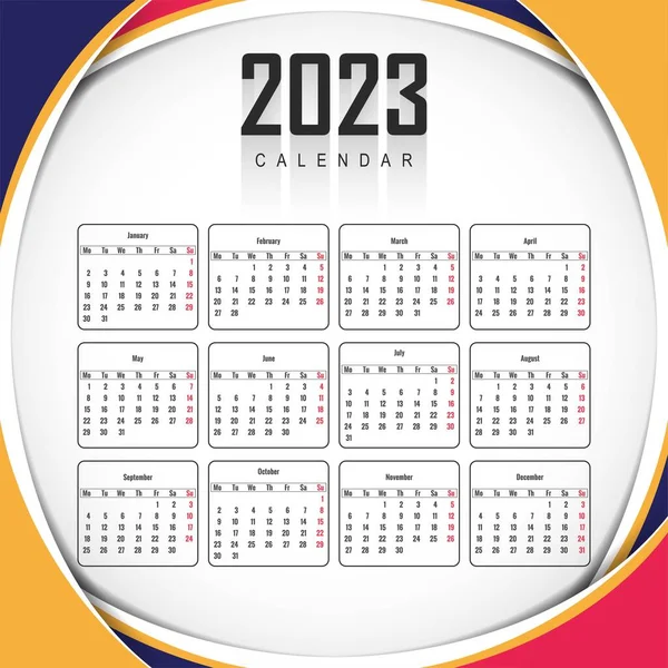 2023 New Year Calendar Template Business Style Wave Design — Stock Vector