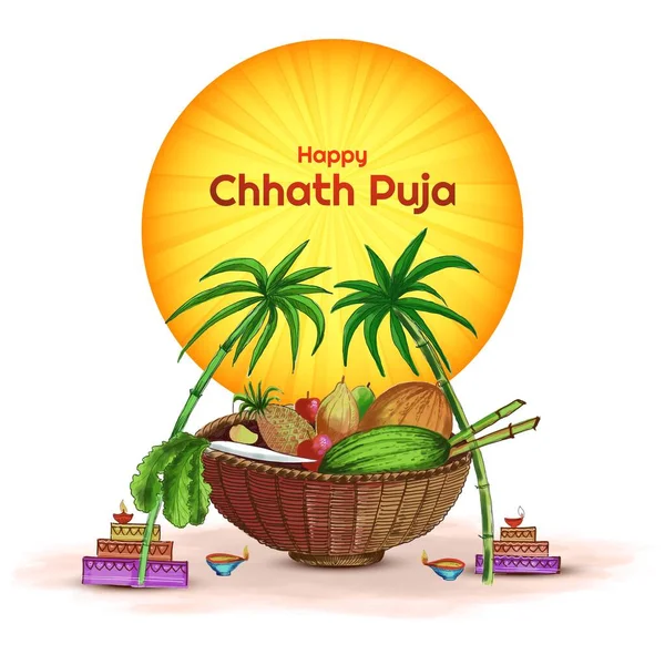 Güzel Mutlu Chhas Puja Festivali Geçmişi — Stok Vektör