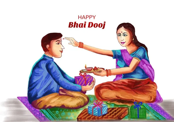 Feliz Bhai Dooj Indio Festival Hermano Hermana Tarjeta Fondo — Archivo Imágenes Vectoriales
