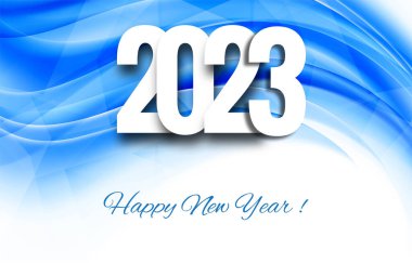 2023 mutlu yeni yıl kartı mavi dalga arkaplanı