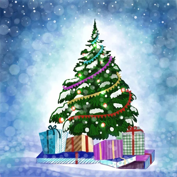 Gyönyörű Művészi Dekoratív Karácsonyfa Nyaralás Háttér — Stock Vector
