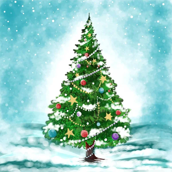 Різдвяна Ялинка Зимовому Фоні Листівки — стоковий вектор