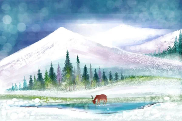 Paisaje Para Vacaciones Invierno Año Nuevo Navidad Tarjeta Fondo — Archivo Imágenes Vectoriales