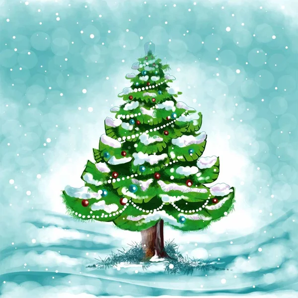 Karlı Bir Geçmişi Olan Gerçekçi Bir Noel Ağacı — Stok Vektör