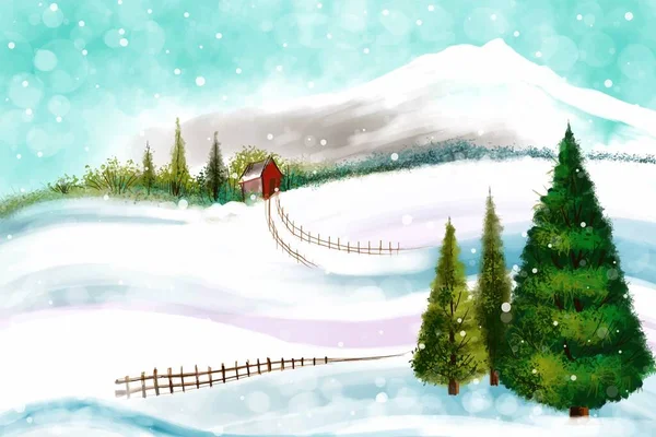 Τοπίο Για Χειμερινές Και Πρωτοχρονιάτικες Διακοπές Χριστουγεννιάτικη Κάρτα Backgr — Διανυσματικό Αρχείο
