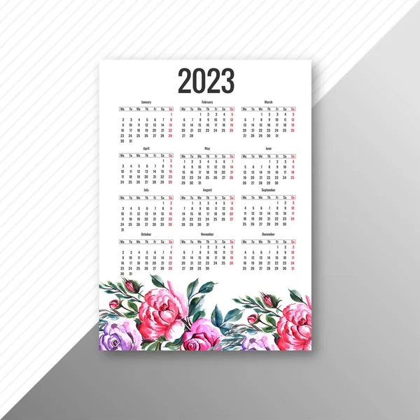 Piękny Kwiatowy 2023 Nowy Wzór Kalendarza Roku — Wektor stockowy