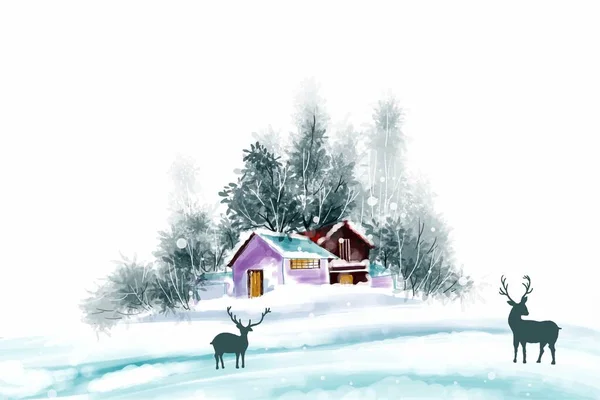 Dipinti Mano Disegno Acquerello Natale Felice Anno Nuovo Sfondo Stagione — Vettoriale Stock