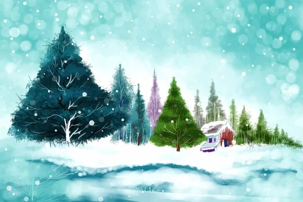 Paisaje Invierno Navidad Clima Frío Heladas Fondo Del Árbol Navidad — Vector de stock