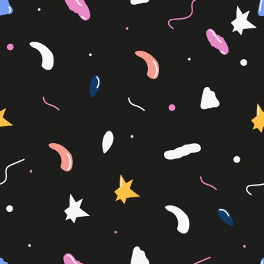 Soyut, pürüzsüz desen. Geometrik şekillerin ve çizimlerin modası geçmiş kusursuz deseni. Siyah arkaplanda desen.