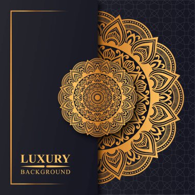 Lüks mandala arka planında altın arabesk desenli Arap İslami stili baskı, poster, kitap kapağı vs. için dekoratif mandala.