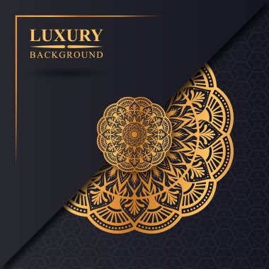Lüks mandala arka planında altın arabesk desenli Arap islami stili basılı, kitap kapağı, pankart tasarımı, kartvizit tebrik kartı ve poster tasarımı için dekoratif mandala