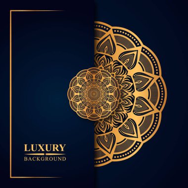 Lüks mandala arka planında altın arabesk desenli Arap islami stili basılı, kitap kapağı, pankart tasarımı, kartvizit tebrik kartı ve poster tasarımı için dekoratif mandala
