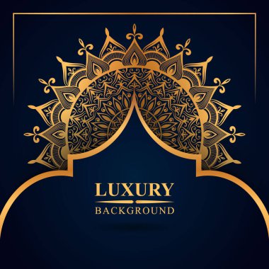 Lüks mandala arka planında altın arabesk desenli Arap İslami doğu tarzı. Baskı, broşür, el ilanı, afiş, poster, kapak için dekoratif mandala,