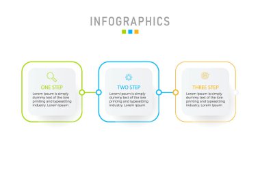 3 boyutlu kağıt etiketli vektör bilgi şablonu, entegre daireler. 3 seçenekli iş konsepti. İçerik, diyagram, akış şeması, adımlar, parçalar için