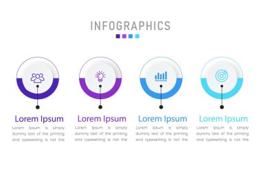 İş verisi görselleştirmesi. İşlem çizelgesi. Grafiğin soyut unsurları, diyagramı 4 adım, seçenekler, parçalar veya süreçler. Infographic için yaratıcı bir kavram.