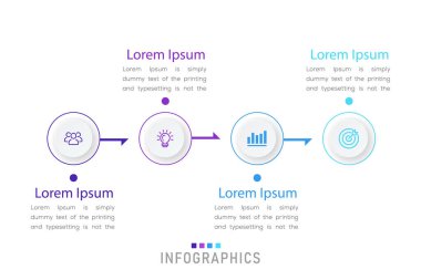 İş verisi görselleştirmesi. İşlem çizelgesi. Grafiğin soyut unsurları, diyagramı 4 adım, seçenekler, parçalar veya süreçler. Infographic için yaratıcı bir kavram.